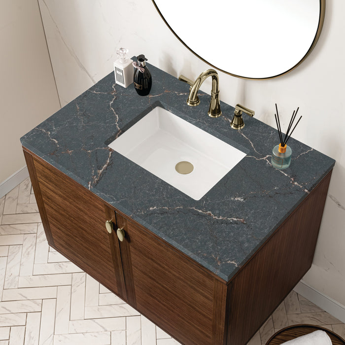 James Martin Amberly 36" Dual Mount Single Bathroom Vanity, Mid-Century Walnut