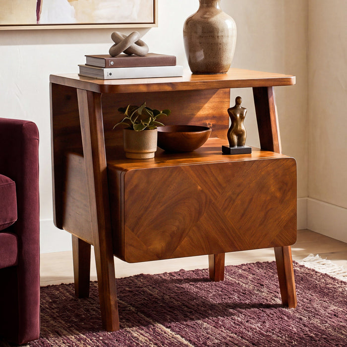 Rum Handcrafted Solid Wood Nightstand
