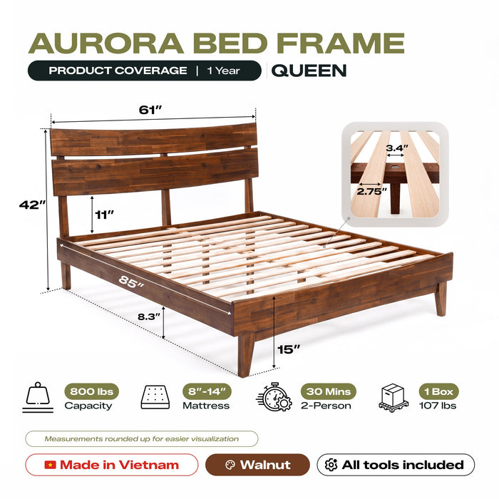 Aurora Solid Wood Bed Frame