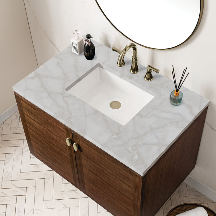 James Martin Amberly 36" Dual Mount Single Bathroom Vanity, Mid-Century Walnut