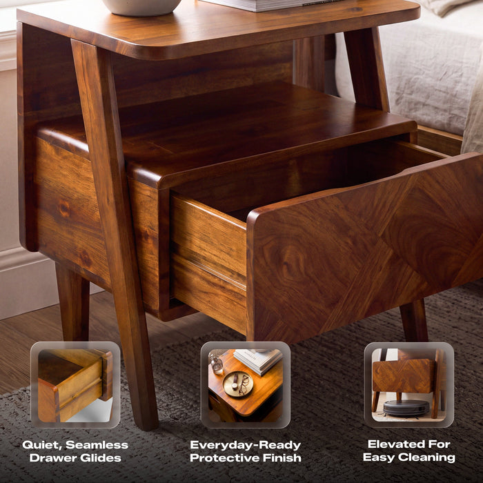Rum Handcrafted Solid Wood Nightstand