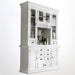 Halifax Pure White Mahogany Wood Hutch Cabinet With Glass Doors, Storage And 12 Drawers - Farmhouse Kitchen and Bath