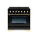 HALLMAN Classico 30" Dual Fuel Range, Glossy Black, Brass Trim HCLRDF30BSGB - Farmhouse Kitchen and Bath