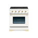 HALLMAN Classico 30" Dual Fuel Range, White, Brass Trim HCLRDF30BSWT - Farmhouse Kitchen and Bath