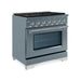 HALLMAN Classico 36" Dual Fuel Range, Blue Grey, Chrome Trim HCLRDF36CMGR - Farmhouse Kitchen and Bath