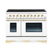 HALLMAN Classico 48" Dual Fuel Range, White, Brass Trim HCLRDF48BSWT - Farmhouse Kitchen and Bath