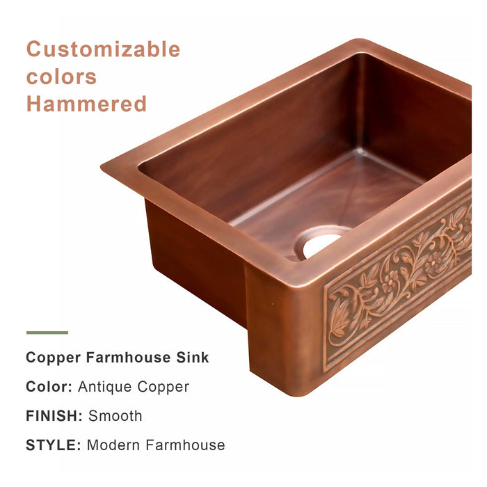 Akicon Custom Single Bowl Farmhouse Kitchen Copper Sink — AKS502-C
