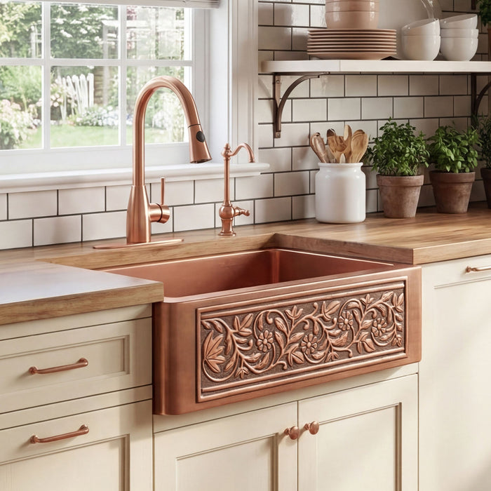 Akicon Custom Single Bowl Farmhouse Kitchen Copper Sink — AKS502-C