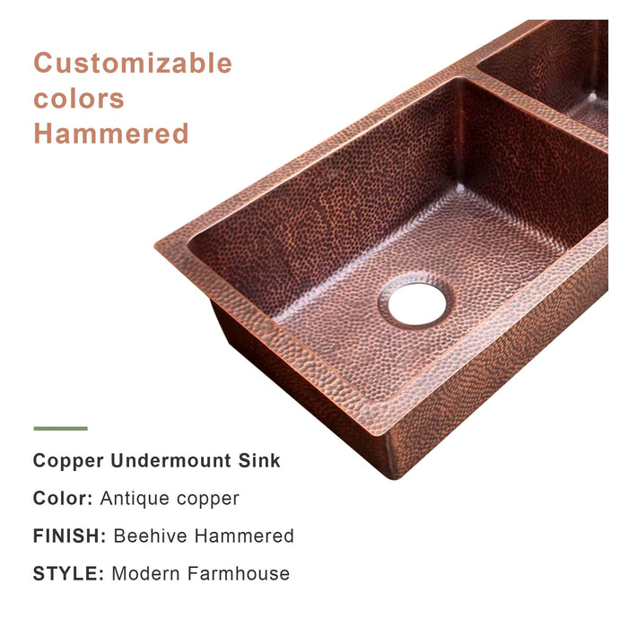 Akicon Custom Handmade Copper Double Bowl Undermount  Kitchen Sink — AKS601-C
