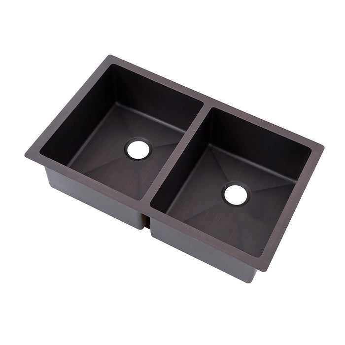 Akicon Custom Handmade Copper Double Bowl Undermount  Kitchen Sink — AKS601-C