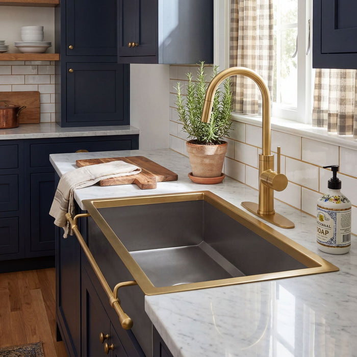 Akicon Handmade Custom Copper Kitchen Sink with Pot Rail — AKS506-C