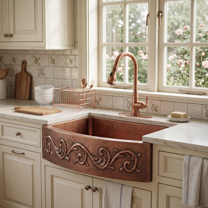 Akicon Custom Single Bowl Handmade Farmhouse Solid Copper Kitchen Sink — AKS507-C
