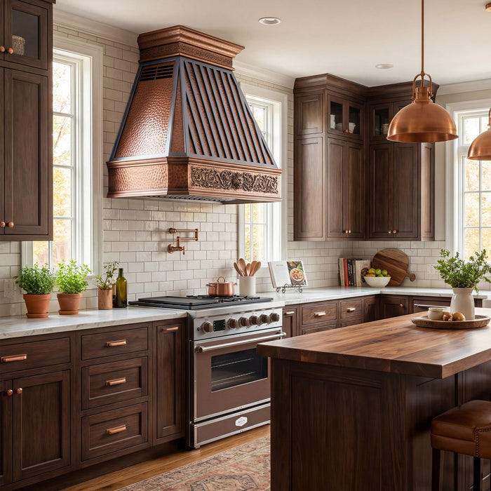 Akicon Custom Handmade Copper Range Hood for Island and Wall Mount Kitchens — AKH731CT-C