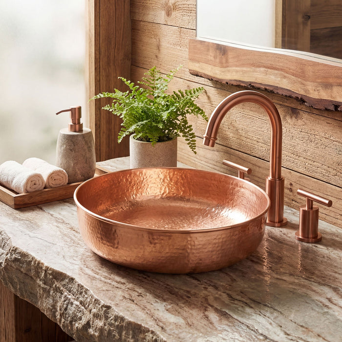Akicon Handcrafted Copper Bathroom Vessel Sink Rustic Copper Basin — AKS205-C