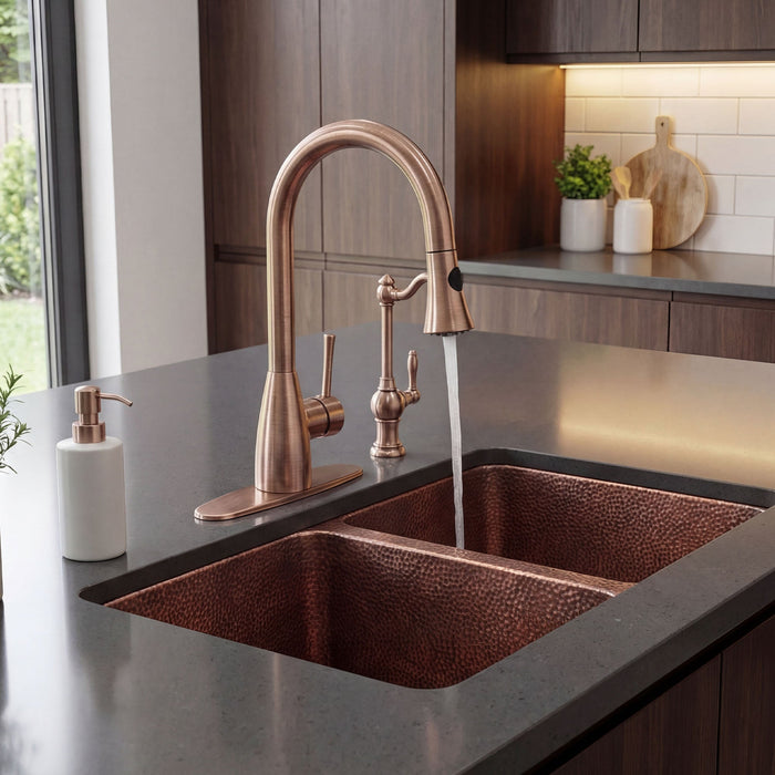 Akicon Custom Handmade Copper Double Bowl Undermount  Kitchen Sink — AKS601-C