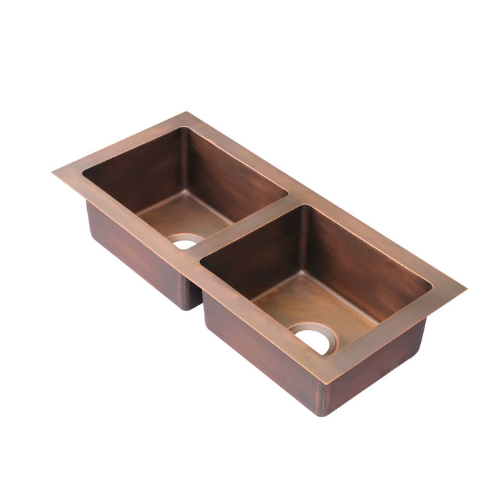 Akicon Custom Handmade Copper Double Bowl Undermount  Kitchen Sink — AKS601-C