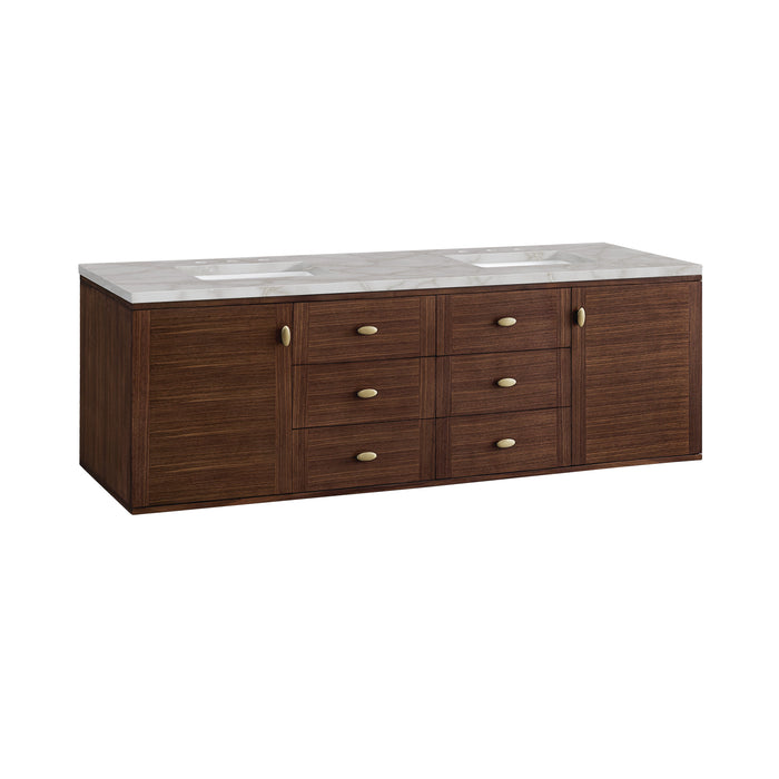 James Martin Amberly 72" Dual Mount Double Bathroom Vanity, Mid-Century Walnut