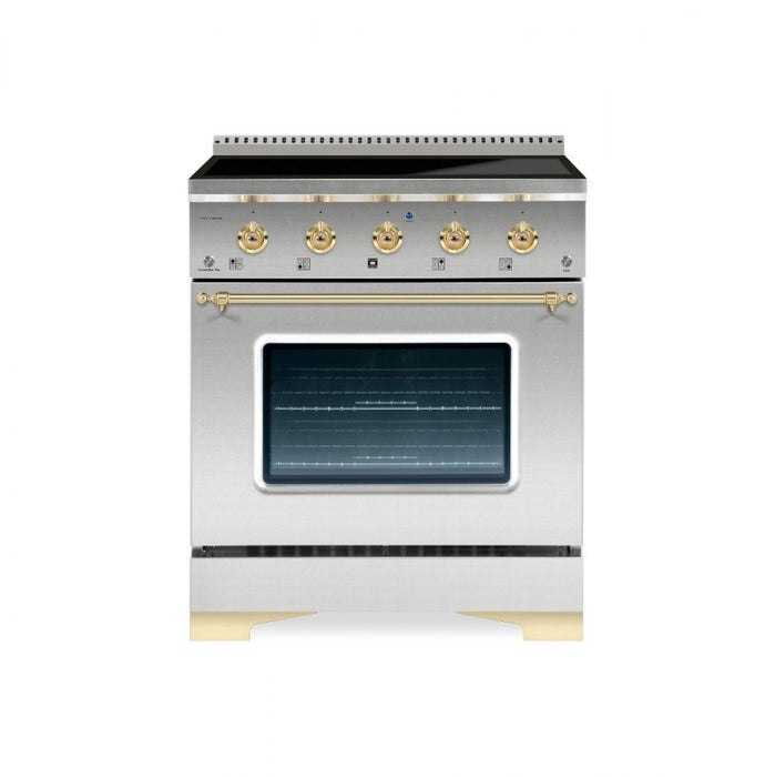 HALLMAN Classico 30" Induction Range, Stainless Steel, Brass HCLIR30BSSS