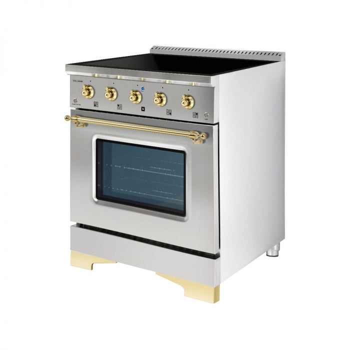 HALLMAN Classico 30" Induction Range, Stainless Steel, Brass HCLIR30BSSS