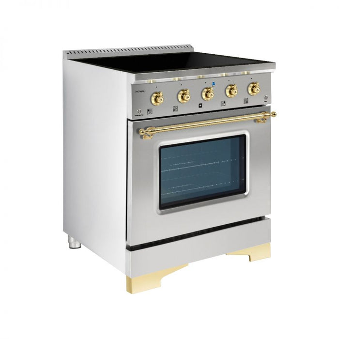 HALLMAN Classico 30" Induction Range, Stainless Steel, Brass HCLIR30BSSS