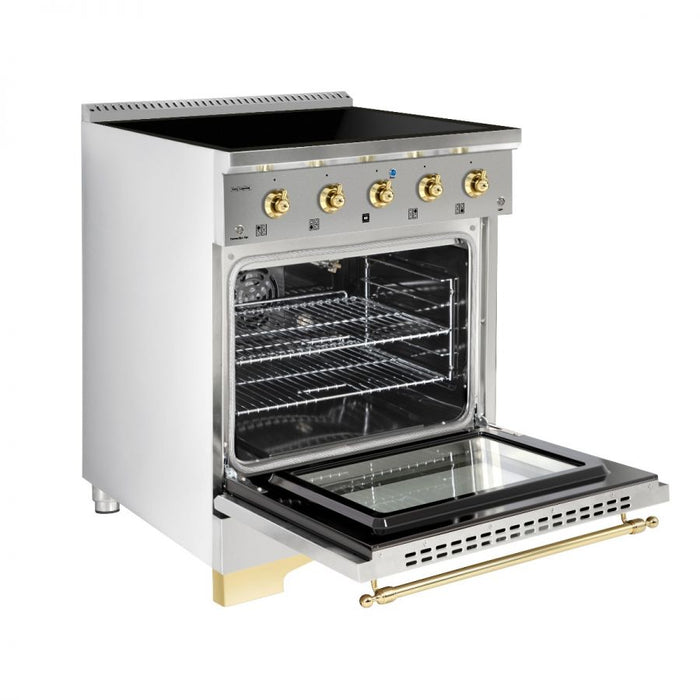 HALLMAN Classico 30" Induction Range, Stainless Steel, Brass HCLIR30BSSS