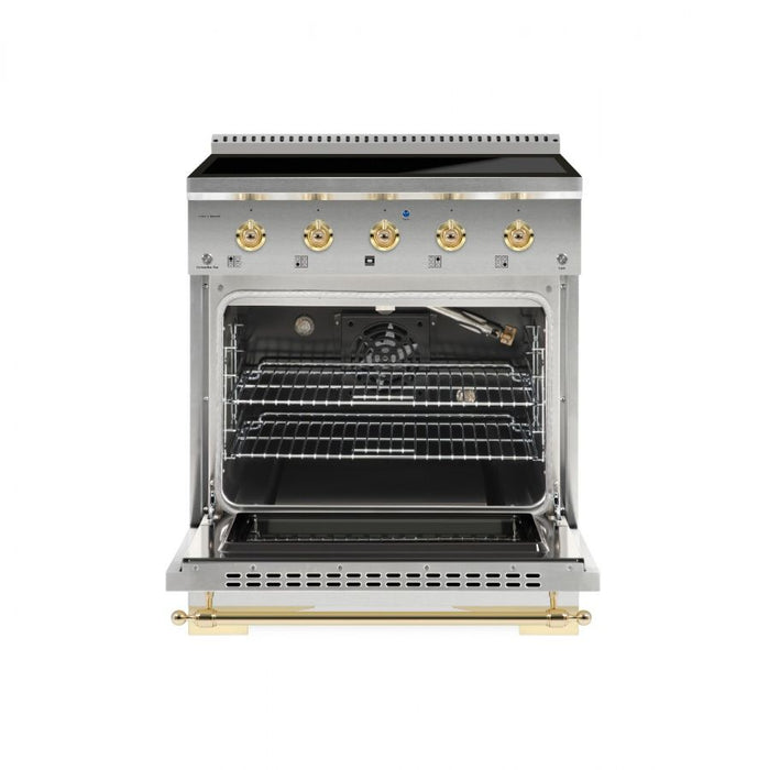 HALLMAN Classico 30" Induction Range, Stainless Steel, Brass HCLIR30BSSS