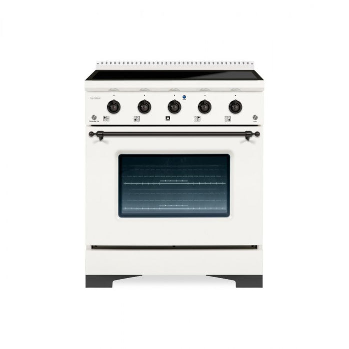 HALLMAN Classico 30" Induction Range, White, Black Stainless Trim HCLIR30BXWT