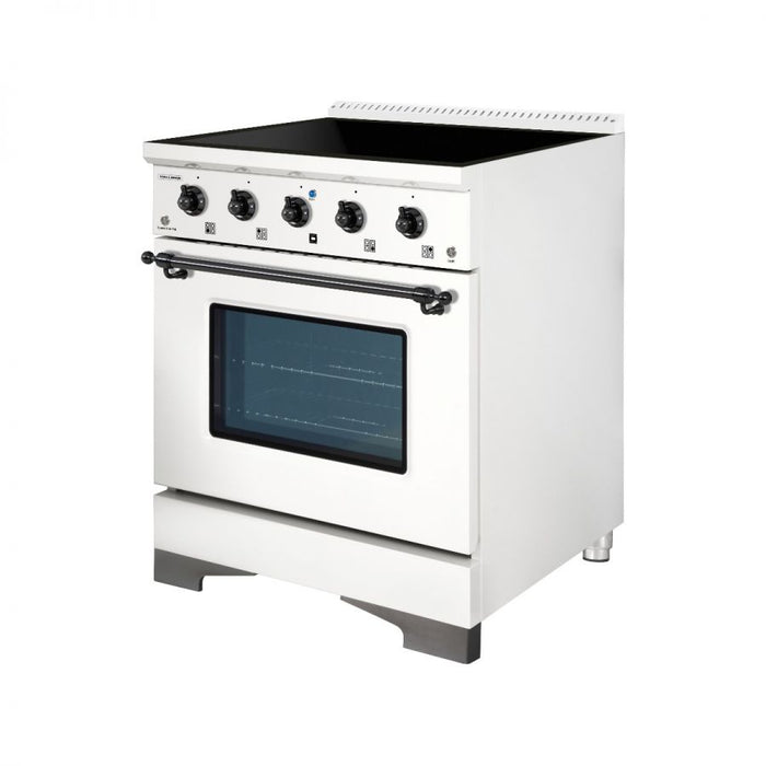 HALLMAN Classico 30" Induction Range, White, Black Stainless Trim HCLIR30BXWT