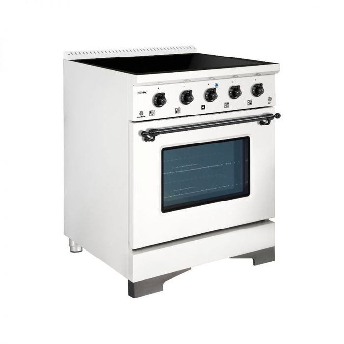 HALLMAN Classico 30" Induction Range, White, Black Stainless Trim HCLIR30BXWT