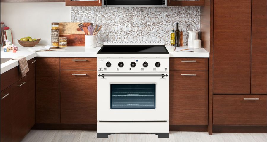 HALLMAN Classico 30" Induction Range, White, Black Stainless Trim HCLIR30BXWT