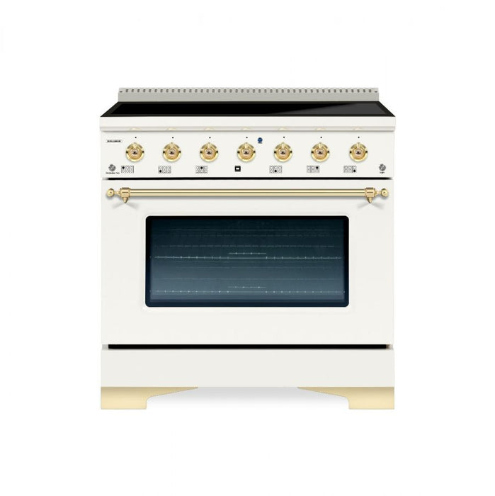 HALLMAN Classico 36" Induction Range, Antique White, Brass Trim HCLIR36BSAW