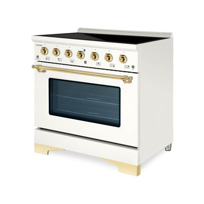 HALLMAN Classico 36" Induction Range, Antique White, Brass Trim HCLIR36BSAW