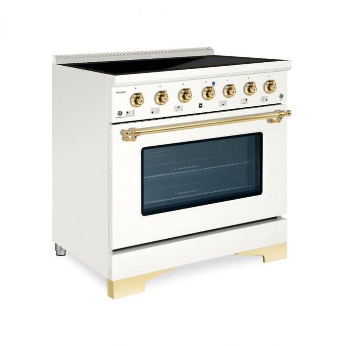 HALLMAN Classico 36" Induction Range, Antique White, Brass Trim HCLIR36BSAW