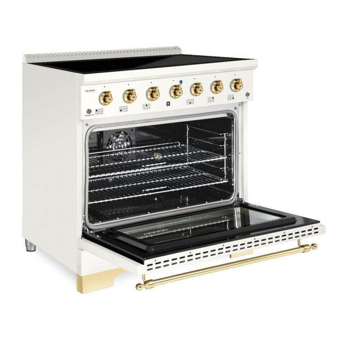 HALLMAN Classico 36" Induction Range, Antique White, Brass Trim HCLIR36BSAW