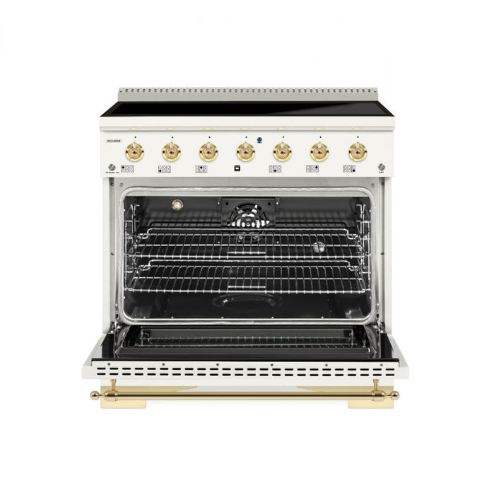 HALLMAN Classico 36" Induction Range, Antique White, Brass Trim HCLIR36BSAW