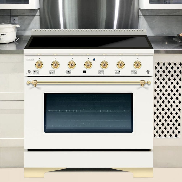 HALLMAN Classico 36" Induction Range, Antique White, Brass Trim HCLIR36BSAW