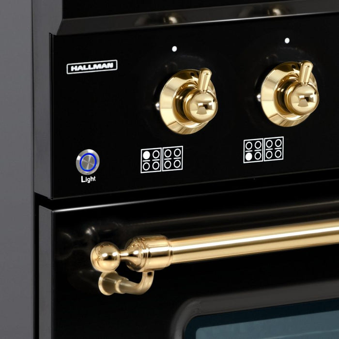 HALLMAN Classico 36" Induction Range, Glossy Black, Brass Trim HCLIR36BSGB