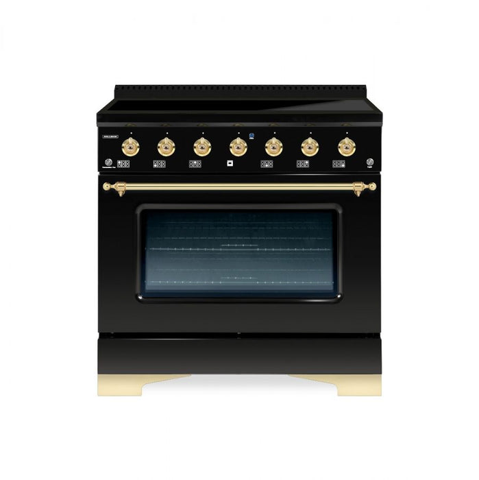 HALLMAN Classico 36" Induction Range, Glossy Black, Brass Trim HCLIR36BSGB