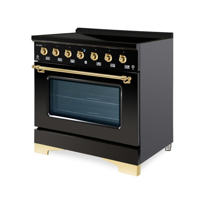 HALLMAN Classico 36" Induction Range, Glossy Black, Brass Trim HCLIR36BSGB