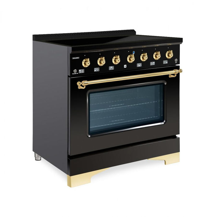 HALLMAN Classico 36" Induction Range, Glossy Black, Brass Trim HCLIR36BSGB