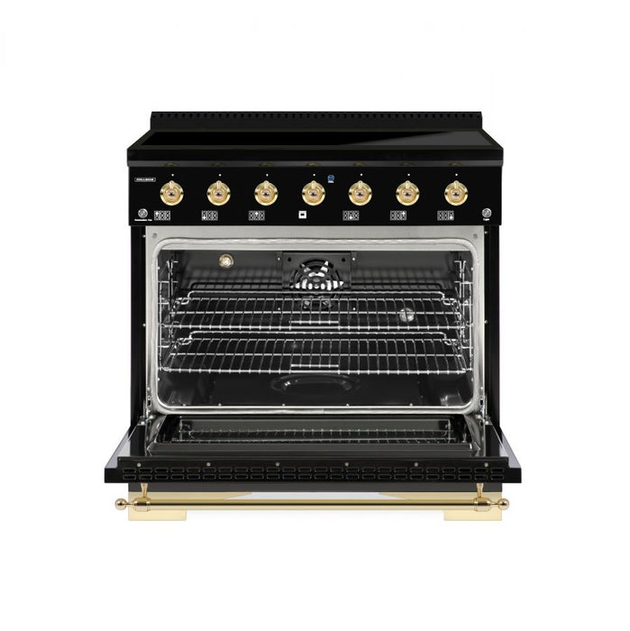 HALLMAN Classico 36" Induction Range, Glossy Black, Brass Trim HCLIR36BSGB