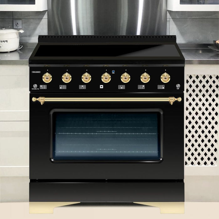 HALLMAN Classico 36" Induction Range, Glossy Black, Brass Trim HCLIR36BSGB