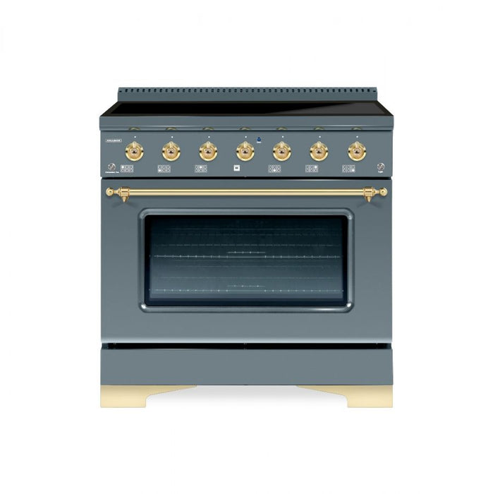 HALLMAN Classico 36" Induction Range, Blue Grey, Brass Trim HCLIR36BSGR