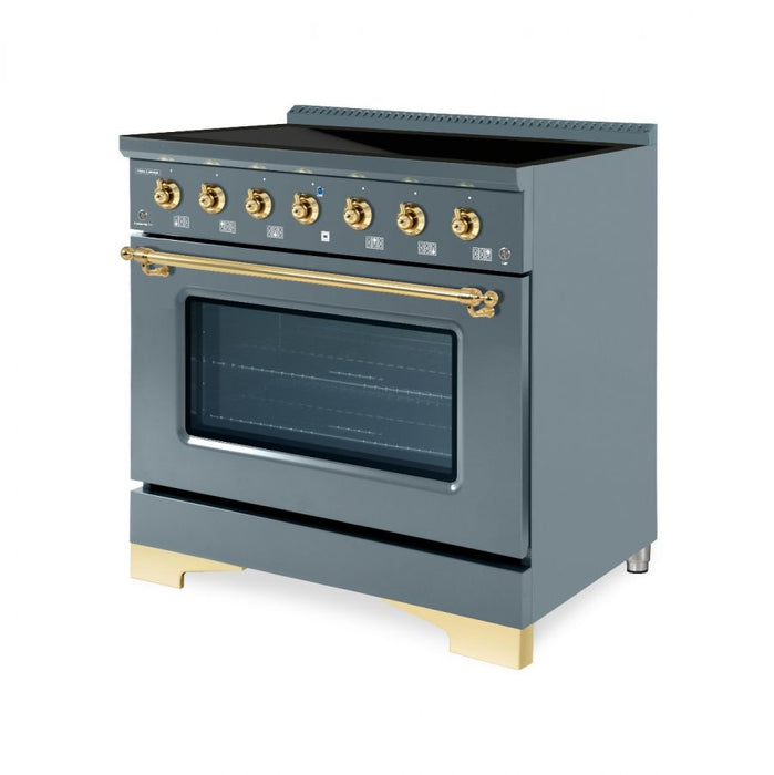 HALLMAN Classico 36" Induction Range, Blue Grey, Brass Trim HCLIR36BSGR