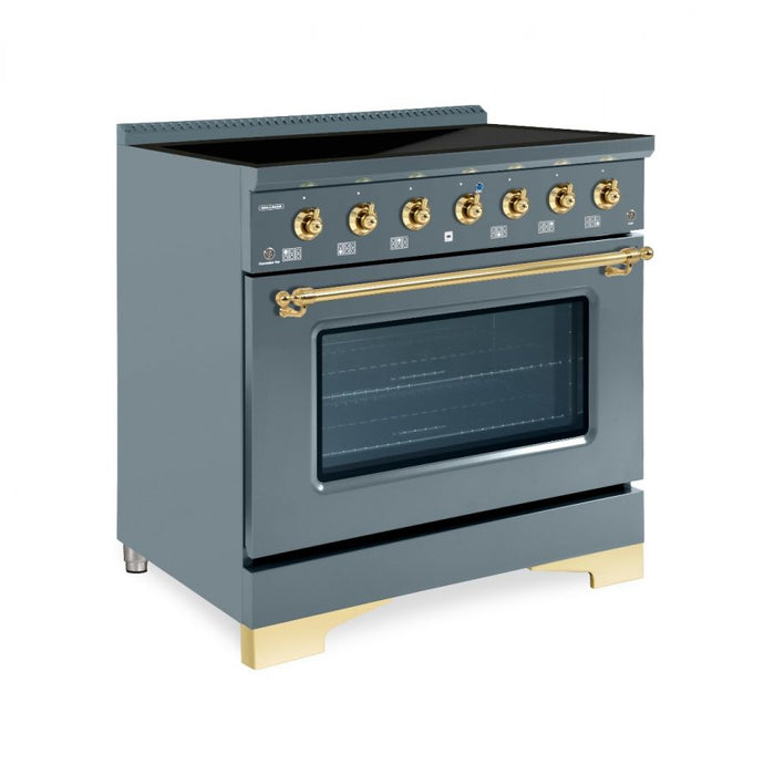 HALLMAN Classico 36" Induction Range, Blue Grey, Brass Trim HCLIR36BSGR