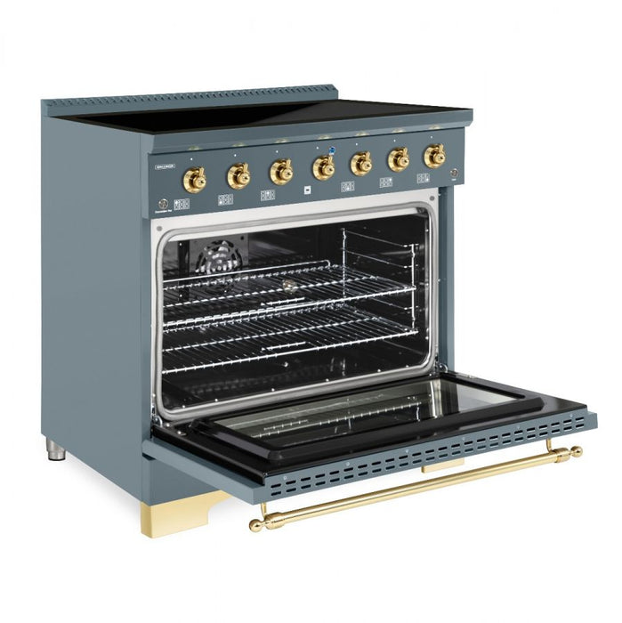 HALLMAN Classico 36" Induction Range, Blue Grey, Brass Trim HCLIR36BSGR