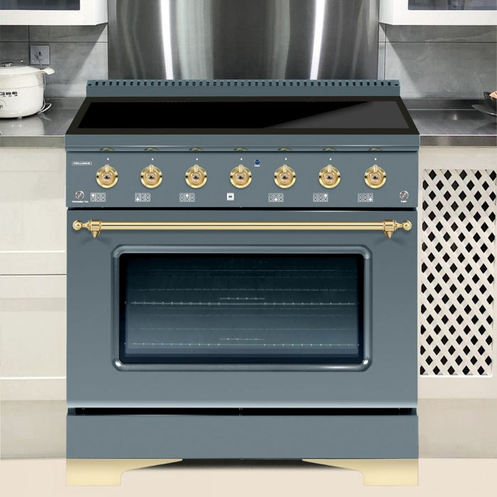 HALLMAN Classico 36" Induction Range, Blue Grey, Brass Trim HCLIR36BSGR