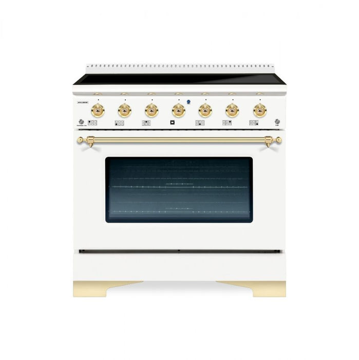 HALLMAN Classico 36" Induction Range, White, Brass Trim HCLIR36BSWT