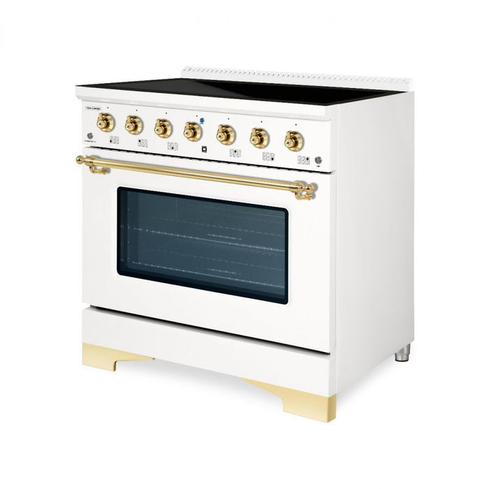 HALLMAN Classico 36" Induction Range, White, Brass Trim HCLIR36BSWT