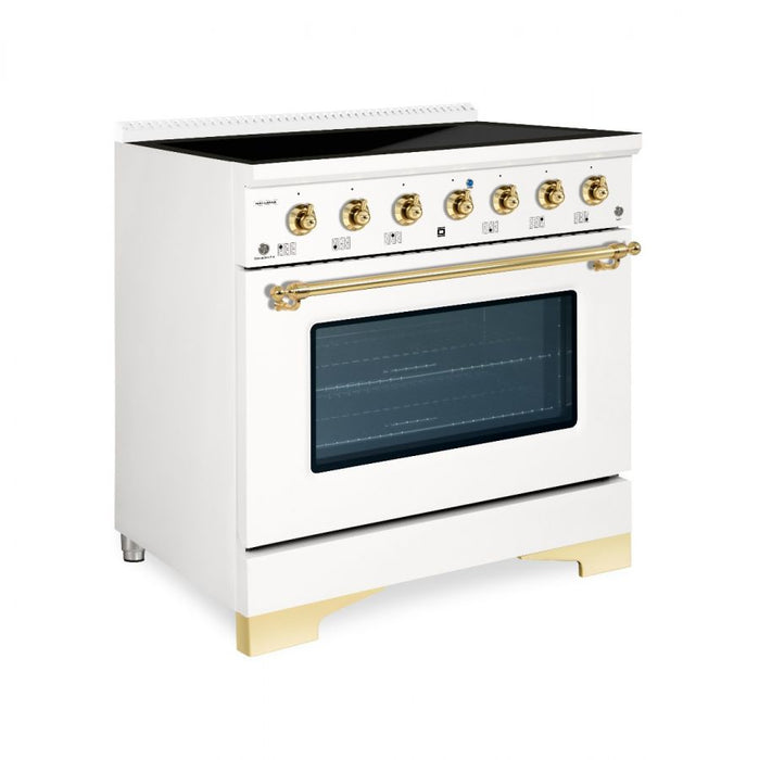 HALLMAN Classico 36" Induction Range, White, Brass Trim HCLIR36BSWT